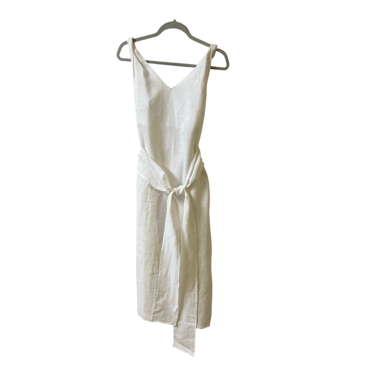 Pavietra Off White Linen Dress Twist Straps Sz Small